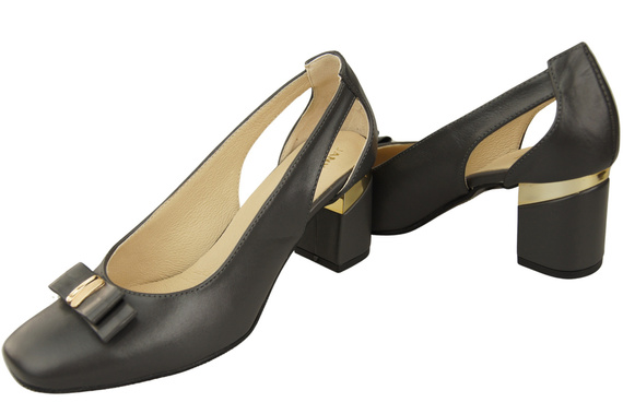 Schuhe Damen Graphit Pumps aus Naturleder mit dekorativem Absatz 199 ElitaBut