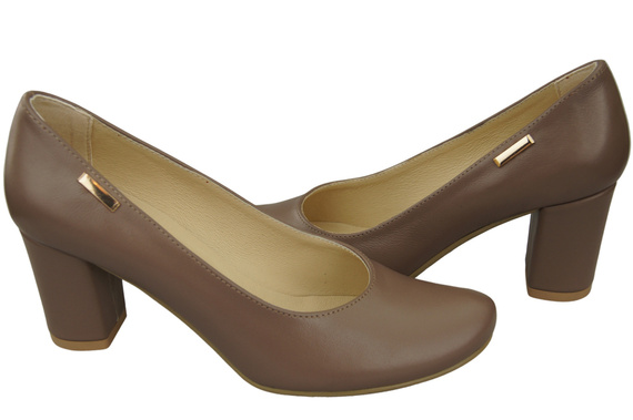 Klassische Damen Cappuccino Dunkel Leder Mandel Nase Pumps 201 ElitaBut