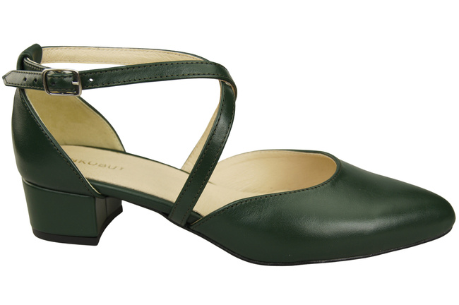 Damen Sandalen Echtleder Smaragdgrün mit Riemen Niedriger Absatz 223 ElitaBut