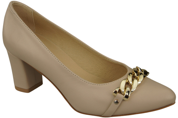 Klassische Frauen Cappuccino Blass Naturleder Schuhe mit Gold Ornament Kette 200 ElitaBut