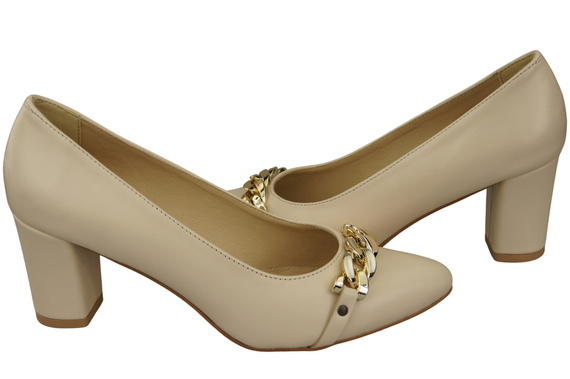 Klassische Frauen Beige Naturleder Schuhe mit Gold Ornament Kette 200 ElitaBut