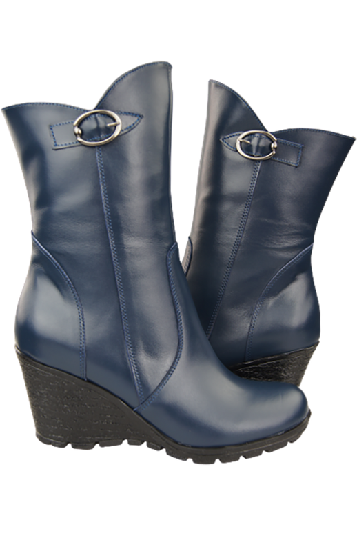 Damen-Keilstiefel, Naturleder, Marineblau 750 ElitaBut