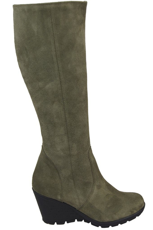 Schuhe Damenstiefel Wedge, natürliches Veloursleder 745 Bottle Green ElitaBut