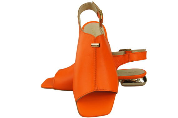 Bequeme Frauenschuhe Sandalen Orange Flacher Goldabsatz Naturleder 207 ElitaBut