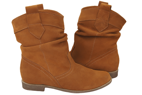 Schuhe Damen Stiefeletten Winter Naturveloursleder Karamell 117 Z ElitaBut