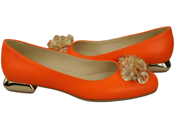 Damen Orange Pumps mit Kristallen flach Naturleder 216 ElitaBut