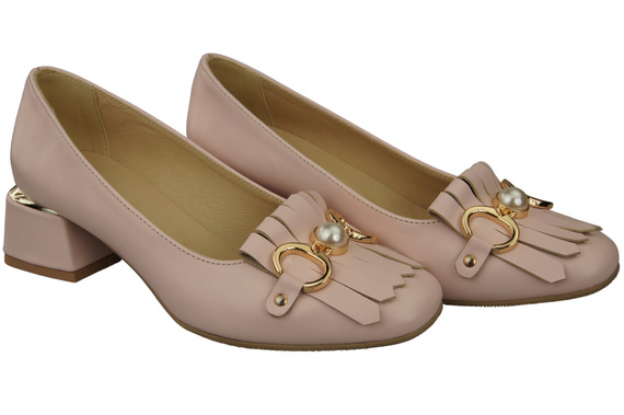 Damenschuhe Pumps verziert mit Fransen Rosa Puder Naturleder 195 ElitaBut