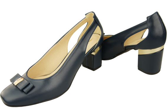 Schuhe Damen Marineblau Pumps aus Naturleder mit dekorativem Absatz 199 ElitaBut