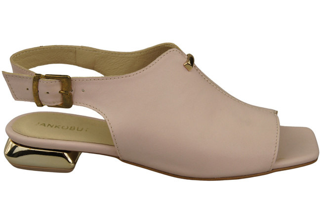 Bequeme Frauenschuhe Sandalen Puderrosa Flacher Goldabsatz Naturleder 207 ElitaBut