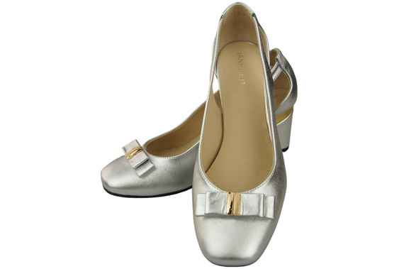 Schuhe Damen Silber Pumps aus Naturleder mit dekorativem Absatz 199 ElitaBut