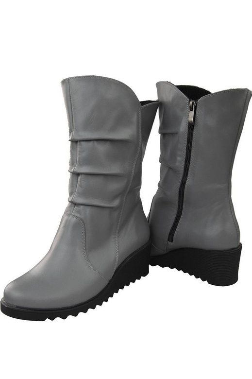Schuhe Damen-Keilstiefel Winter, Naturleder, Grau 140 ElitaBut