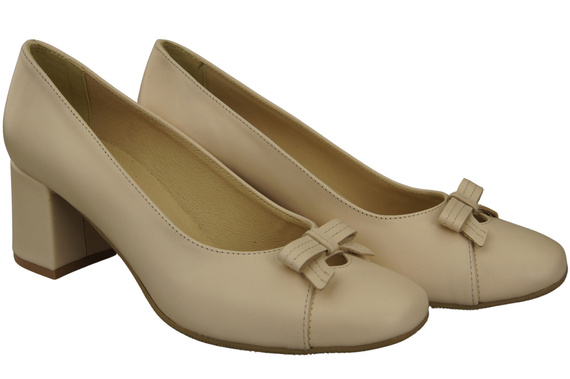 Damen Pumps mit Schleife Beige Naturleder und niedrigem Absatz 203 ElitaBut