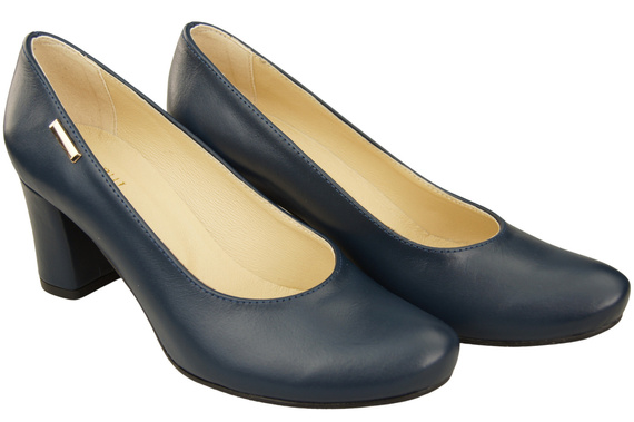 Klassische Damen Marineblaues Leder Mandel Nase Pumps 201 ElitaBut