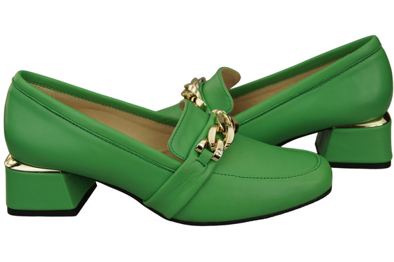 Damenschuhe mit Zierkette Pumps Mokassins Naturleder 193 Lime ElitaBut