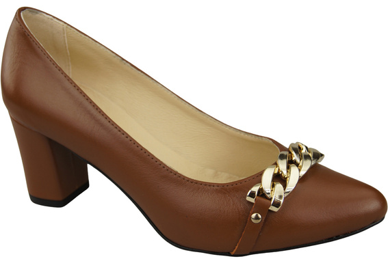 Klassische Frauen Braunes Naturleder Schuhe mit Gold Ornament Kette 200 ElitaBut