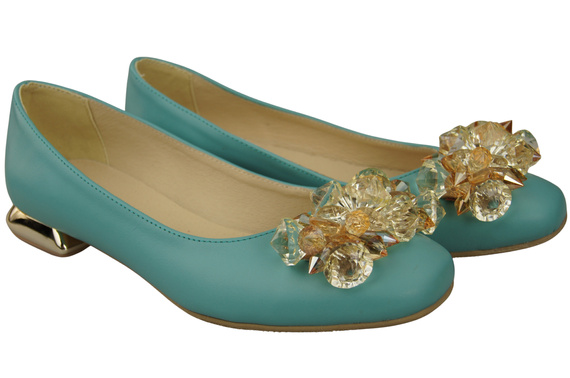 Damen Türkis Pumps mit Kristallen flach Naturleder 216 ElitaBut