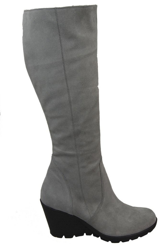 Schuhe Damenstiefel mit Keilabsatz, Naturveloursleder 745, Grau ElitaBut