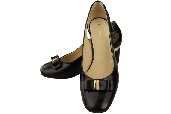 Schuhe Damen Schwarz Glänzend Pumps aus Naturleder mit dekorativem Absatz 199 ElitaBut