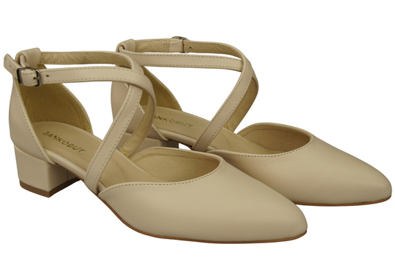 Damen Sandalen Echtleder Beige mit Riemen Niedriger Absatz 223 ElitaBut