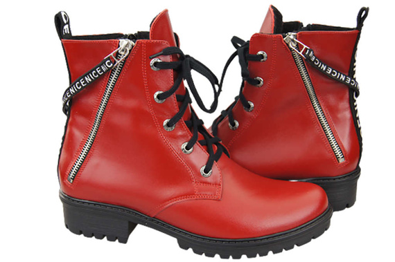 Schuhe Damen-Stiefeletten mit der Aufschrift NICE, Naturleder, Rot 173 von ElitaBut