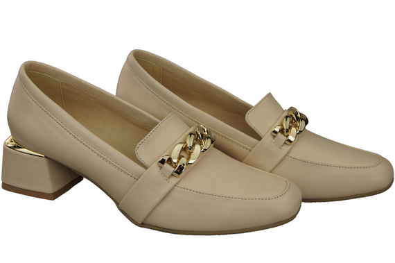 Damenschuhe mit Zierkette Pumps Mokassins Naturleder 193 Beige ElitaBut