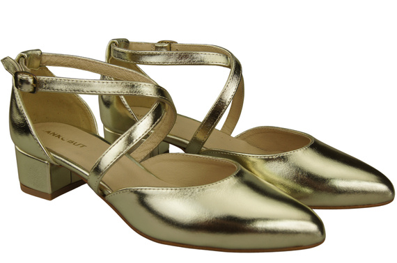 Damen Sandalen Echtleder Gold mit Riemen Niedriger Absatz 223 ElitaBut