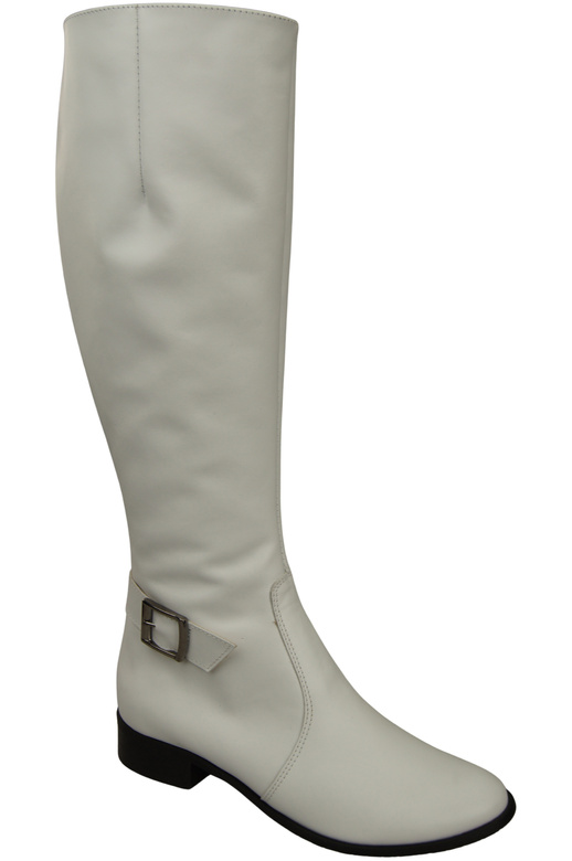 Damen-Lederstiefel Weiß Gefüttert Offiziersstiefel, Flach 225 ElitaBut