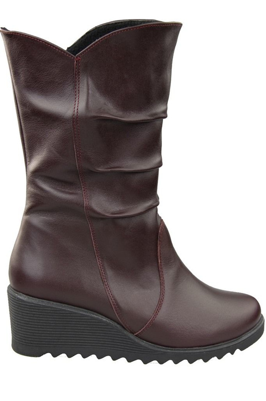Schuhe Damen-Keilstiefel Winter, Naturleder, Burgunderrot 140 ElitaBut