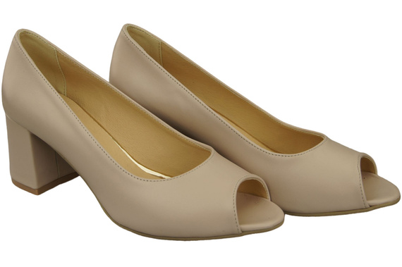 Damenschuhe PEEP TOE Cappuccino-Pumps Helles Naturleder mit beschichtetem Absatz 192 ElitaBut