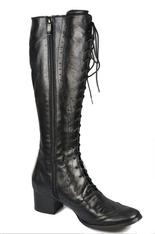 Damenschuhe Schnürstiefel, Naturleder, Schwarz 595 ElitaBut