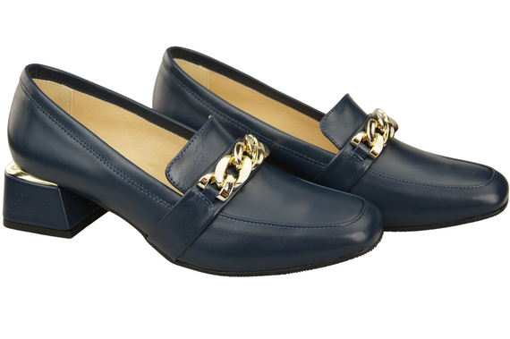 Damenschuhe mit Zierkette Pumps Mokassins Naturleder 193 Marineblau ElitaBut