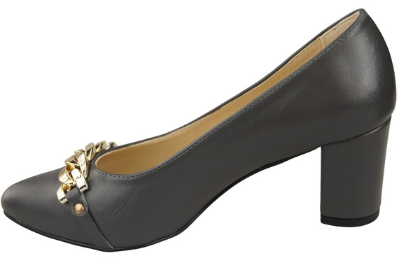 Klassische Frauen Graphite Naturleder Schuhe mit Gold Ornament Kette 200 ElitaBut