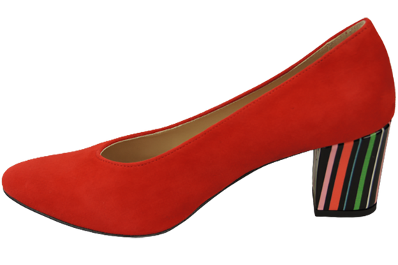 Damenschuhe, rote Pumps, natürliches Wildleder, dekorativer Absatz 158 von ElitaBut