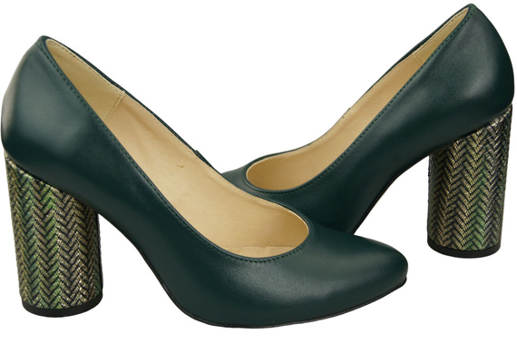 Damenschuhe Malachit Pumps Naturleder Bunter Zierabsatz 194 ElitaBut