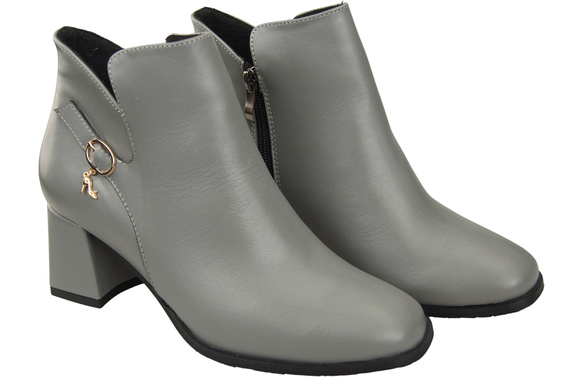 Damen-Stiefeletten ElitaBut 226 Aschgrau aus Naturleder, gefüttert, eckige Zehenkappe, Blockabsatz