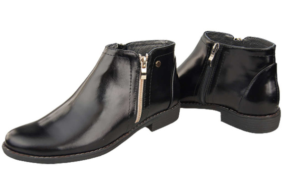 Damenschuhe Damenstiefel Warmes Naturleder Schwarz glänzend 872 von Elitabut