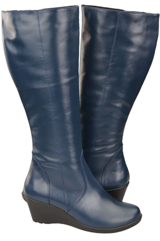 Damenschuhe Keilstiefel, Naturleder, Marineblau 177 ElitaBut