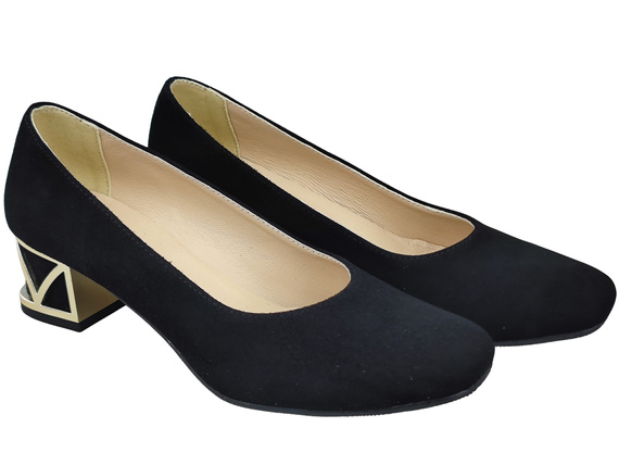 Bequeme Damenschuhe Schwarze Pumps mit dekorativem Absatz Natürliches Wildleder 219 von ElitaBut