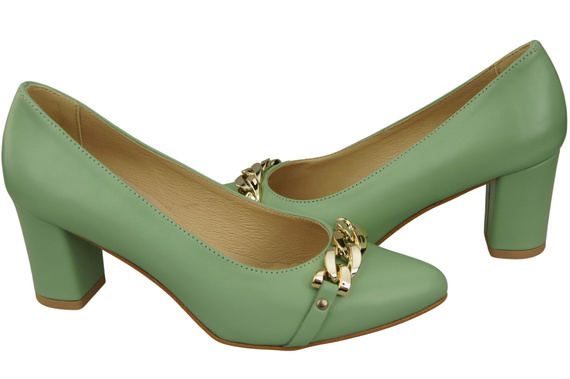 Klassische Frauen Mint Naturleder Schuhe mit Gold Ornament Kette 200 ElitaBut