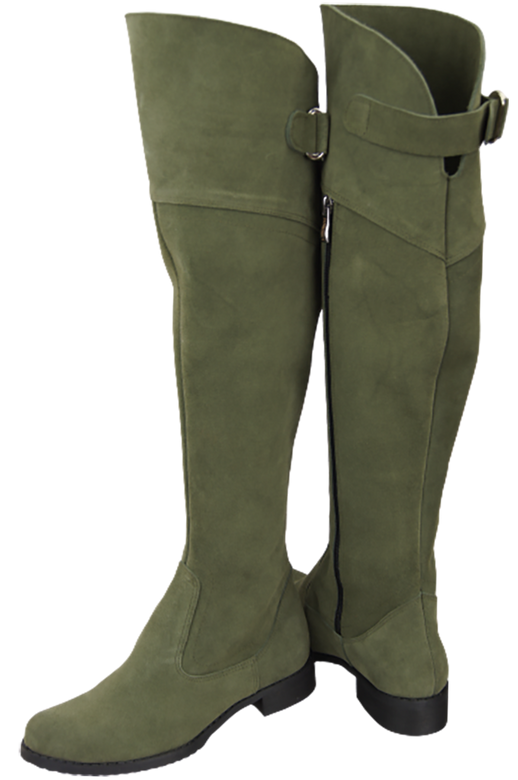 Schuhe Damenstiefel Stiefel Overknee-Stiefel, Naturleder, Velours, Flaschengrün 154 ElitaBut