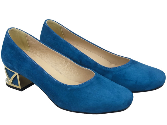 Bequeme Damenschuhe Blau Pumps mit dekorativem Absatz Natürliches Wildleder 219 von ElitaBut