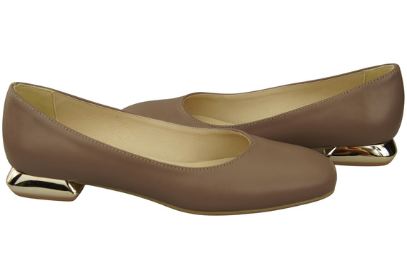 Flache Frauen Schuhe Cappuccino Dunkel Dekorative Ferse Naturleder 209 ElitaBut