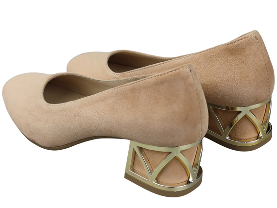 Bequeme Damenschuhe Pfirsich Pumps mit dekorativem Absatz Natürliches Wildleder 219 von ElitaBut