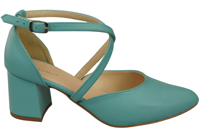 Elegante Türkis Ledersandalen mit offener Seite und stabilem Absatz 218 ElitaBut