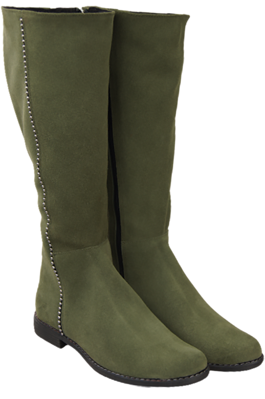 Schuhe Damenstiefel, Naturleder, Velour 153, Flaschengrün, ElitaBut