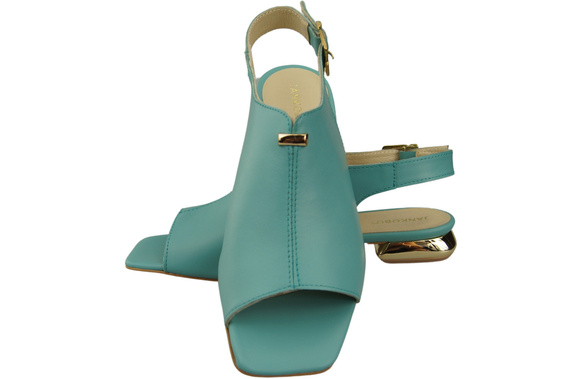 Bequeme Frauenschuhe Sandalen Türkis Flacher Goldabsatz Naturleder 207 ElitaBut