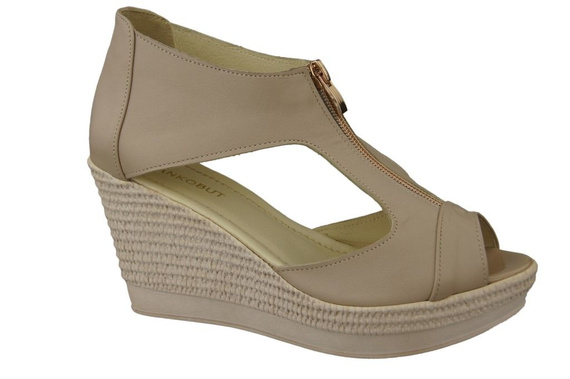 Schuhe Damen Sandalen Keil Naturleder Cappuccino Lico 993 ElitaBut