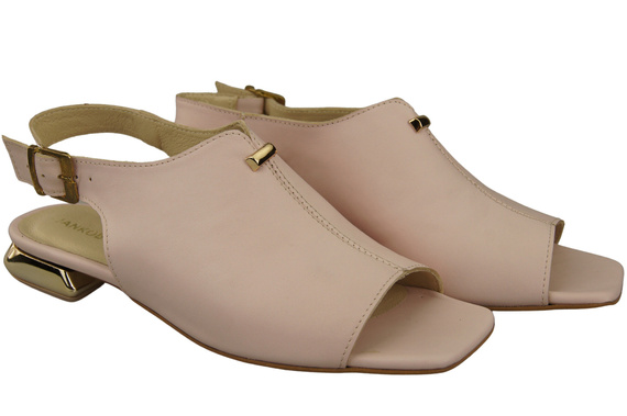 Bequeme Frauenschuhe Sandalen Puderrosa Flacher Goldabsatz Naturleder 207 ElitaBut