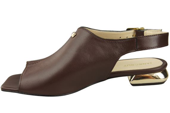 Bequeme Frauenschuhe Sandalen Schokolade Flacher Goldabsatz Naturleder 207 ElitaBut