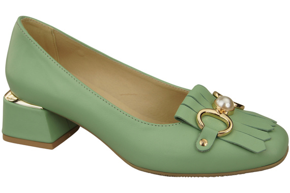 Damenschuhe Pumps mit Fransen verziert, Mint, Naturleder 195 ElitaBut
